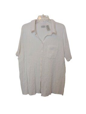 White Stag Womens Shirt 22W/24W Stretch Gauze Button White Textured SS #D-28